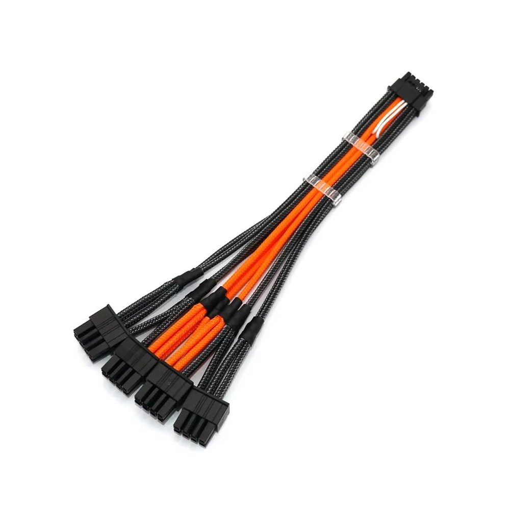 Chunsu PCIE 5.0 12VHPWR Power Cable 12+4/16Pin to 4x8Pin CPU/ATX/EPS Male PSU Cable for PSU 16awg(60cm,Carbon Orange)