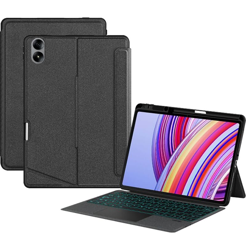Adwnaeny Keyboard Case Compatible with Xiaomi Redmi Pad Pro 5G / Xiaomi Poco Pad 12.1" 2024,Magnetic Detachable Backlit Keyboard with Trackpad, Adjustable Landscape/Portrait Stand