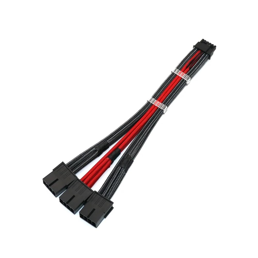 Chunsu 12VHPWR Power Extension Cable 12+4Pin/16Pin PCIE 5.0 to 3x8Pin PCIE RTX3090Ti Adapter Cable 8Colors(20cm,Carbon red)