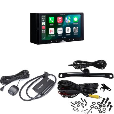 Alpine iLX-W770 7" Mechless Bluetooth Car Receiver Deck with Sirius Tuner and Voxx HD Wide Angle Backup Camera Bundle. Android and iPhone Bluetooth Integration for Android Auto and Apple Car Play.