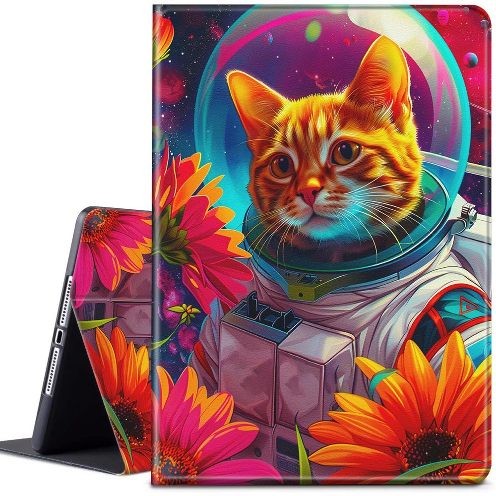 Case for Kindle Fire HD 8 & 8 Plus Tablet 14th/12th/10th Generation 2024/2022/2020 Release 8 inch Lightweight Protective PU Leather Smart Stand Cover with Auto Wake Sleep - Galaxy Cat Sunflower