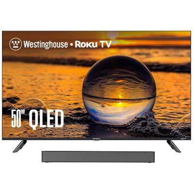 Westinghouse QLED TV and 2.0 Compact Mini Sound Bar - 50 Inch Smart Television and 120W Surround Sound System