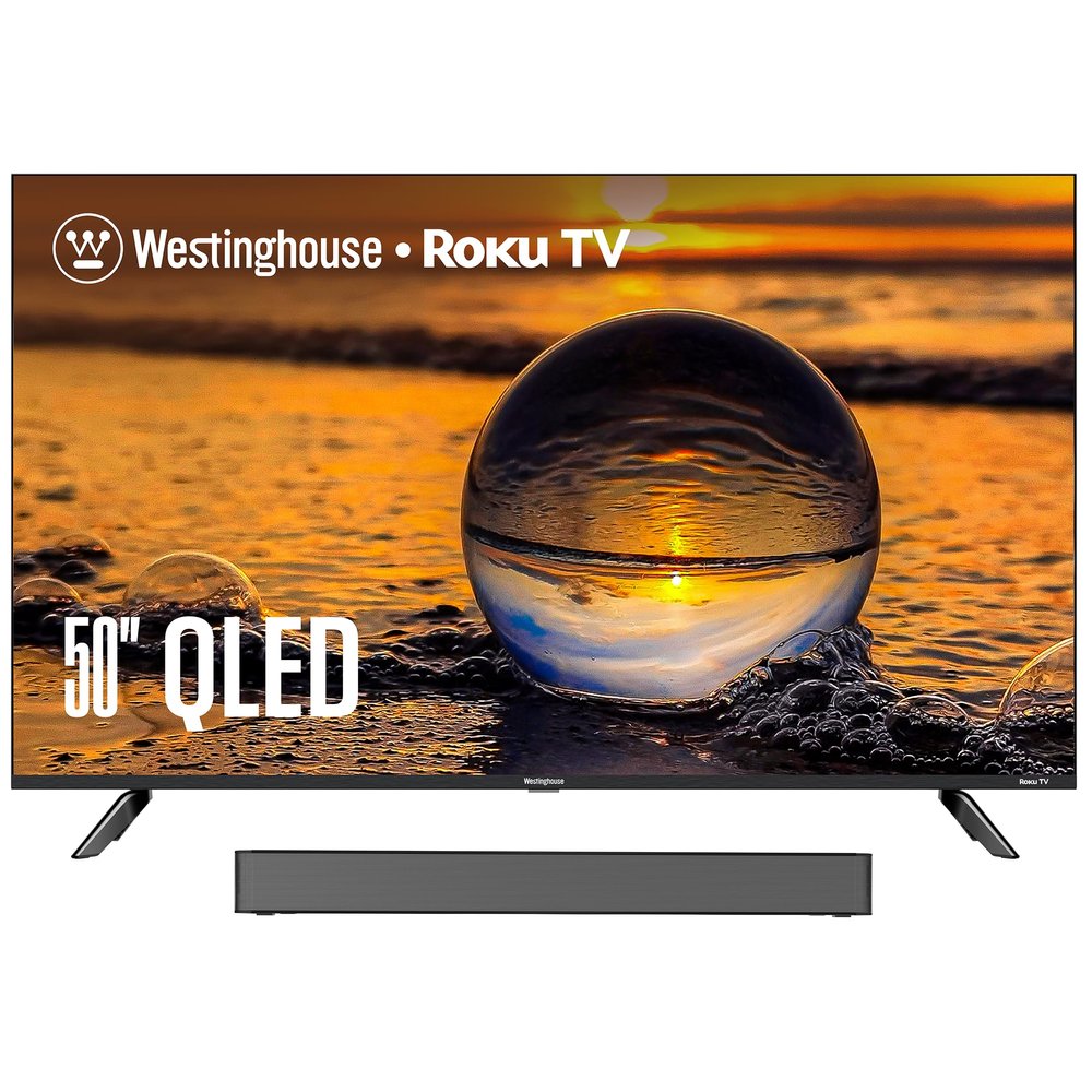 Westinghouse QLED TV and 2.0 Compact Mini Sound Bar - 50 Inch Smart Television and 120W Surround Sound System