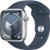 Apple Watch Series 9 [GPS 45mm] Silver Aluminum Case with Storm Blue Sport Band S/M (Renewed Premium) view 1