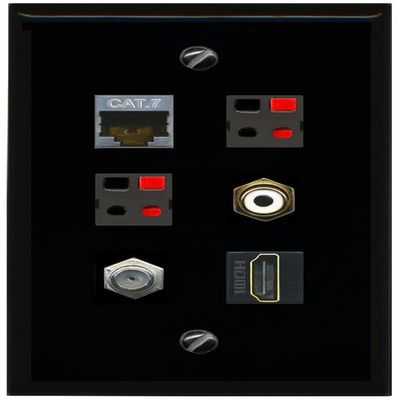 RiteAV CAT7 Coax HDMI RCA White 2 Speaker Flat/Solid Wall Plate [Black]