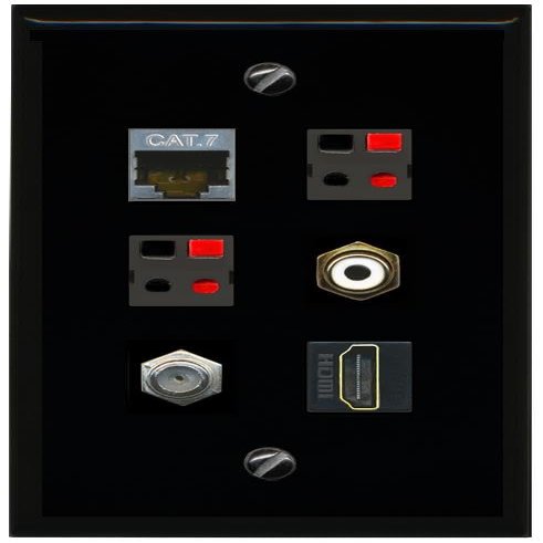 RiteAV CAT7 Coax HDMI RCA White 2 Speaker Flat/Solid Wall Plate [Black]