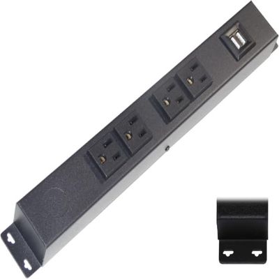 12 Hardwired Power Strip (NO Power Cord), 4 Vertical Outlets (NOT Tamper Resistant), with Ears (with mounting tabs on Both Ends), 15A (NOT a 20 Amp Unit), USB, Black