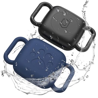 Dog Collar Holder for Tile Mate 2024, 2 Pack Waterproof Silicone Case for cat pet Necklace Dropper, Scratch Resistant Dustproof Cover for Tile Tracker,Black/Blue