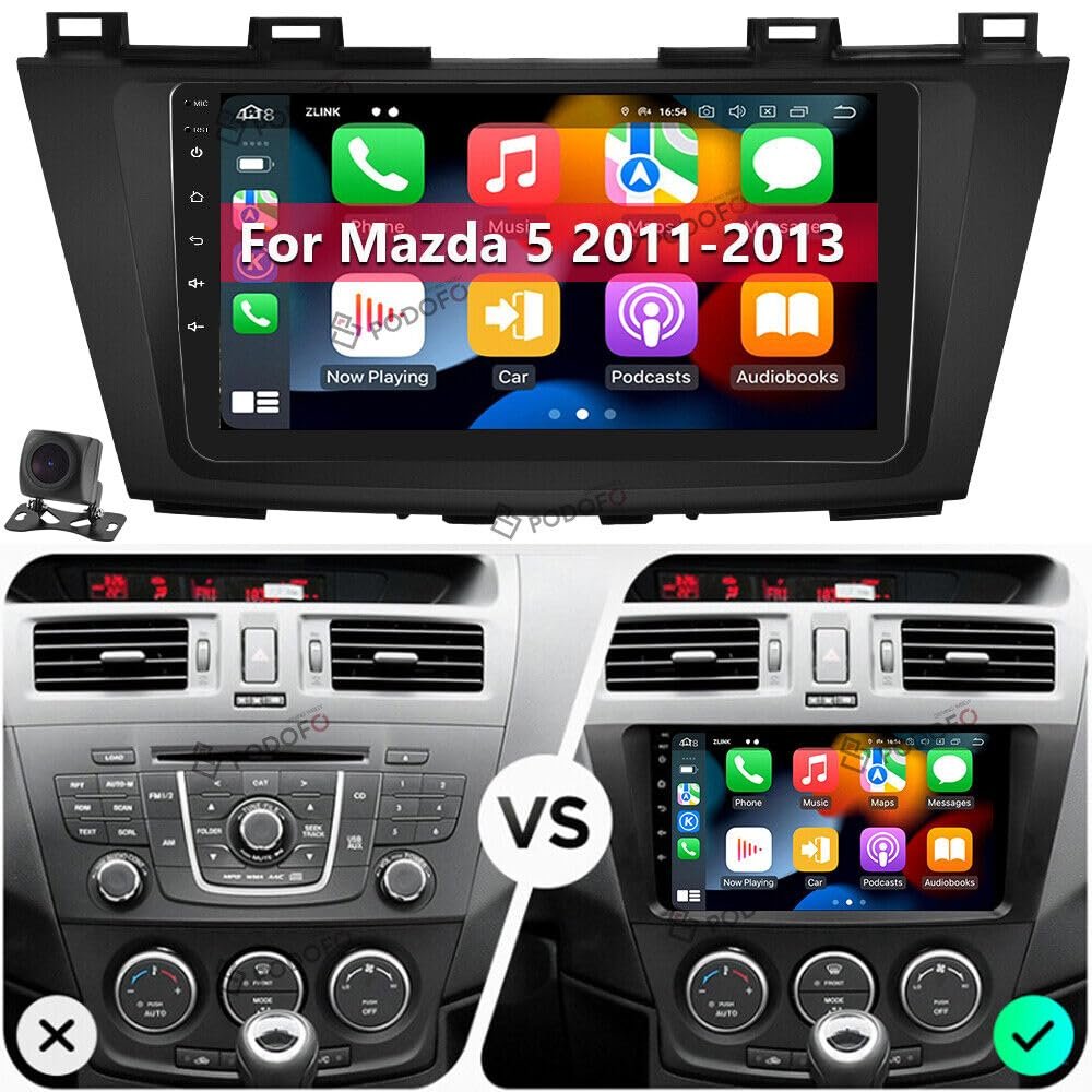 9 inch Car Stereo Radio for Mazda 5 2011 2012 2013, Android 13 Car Stereo Radio w/CarPlay &Android Auto Radio, Support WiFi GPS Bluetooth AHD Backup Camera Mic,SWC/AV in/FM/AM Radio Receiver - 2+32G