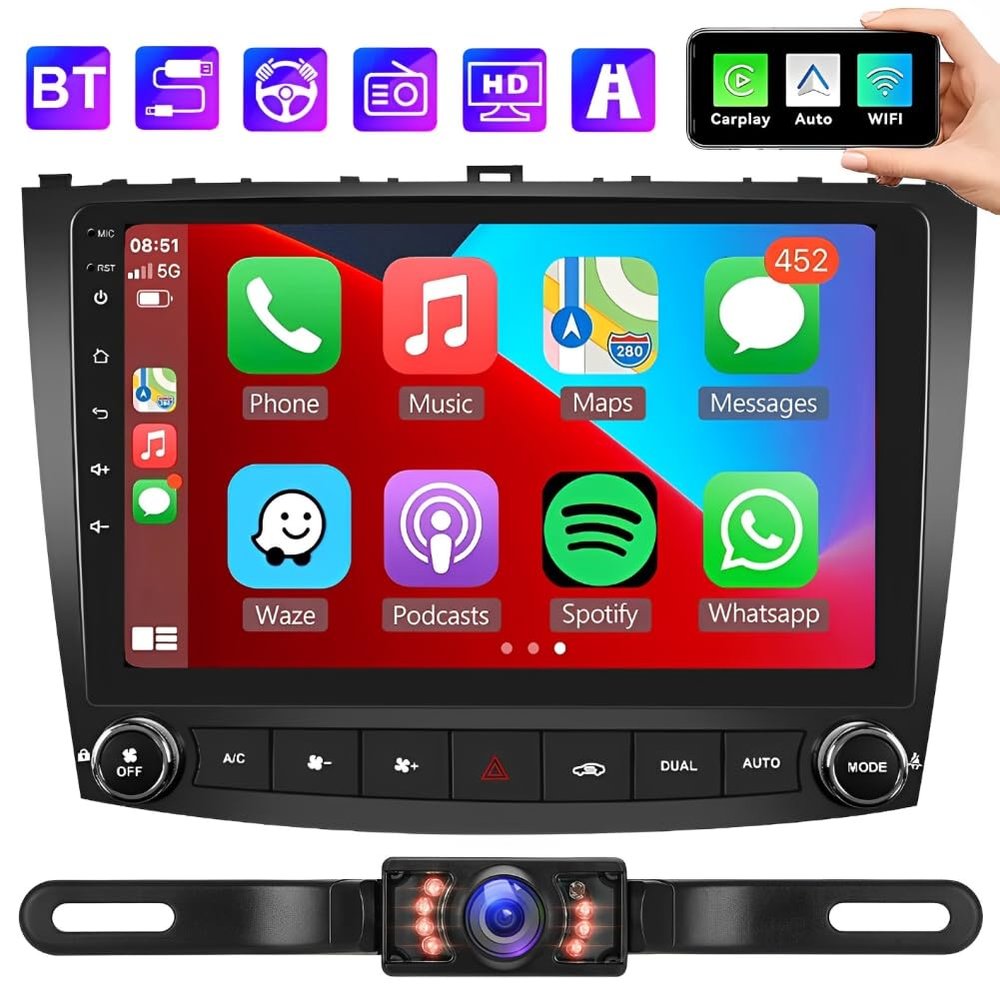 10" Car Stereo Radio for Lexus IS250 2006-2012,for Lexus IS300 2005,for Lexus IS350 2006-2012, Android 13 Car Stereo Radio w/CarPlay &Android Auto, Support WiFi GPS Bluetooth Backup Camera - 2+32G