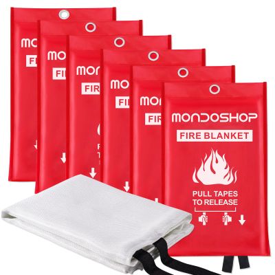 Mondoshop Fire Blanket Emergency for Home and Kitchen 6pack Fire Blankets Fire Resistant Blanket for Camping, Grill, Car, Office, Warehouse, School, Picnic, Garages, Workshops