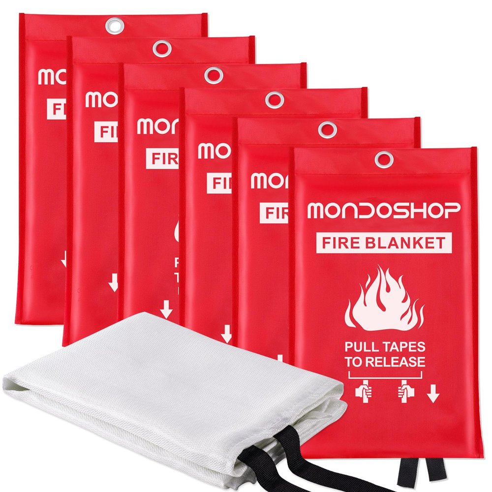 Mondoshop Fire Blanket Emergency for Home and Kitchen 6pack Fire Blankets Fire Resistant Blanket for Camping, Grill, Car, Office, Warehouse, School, Picnic, Garages, Workshops