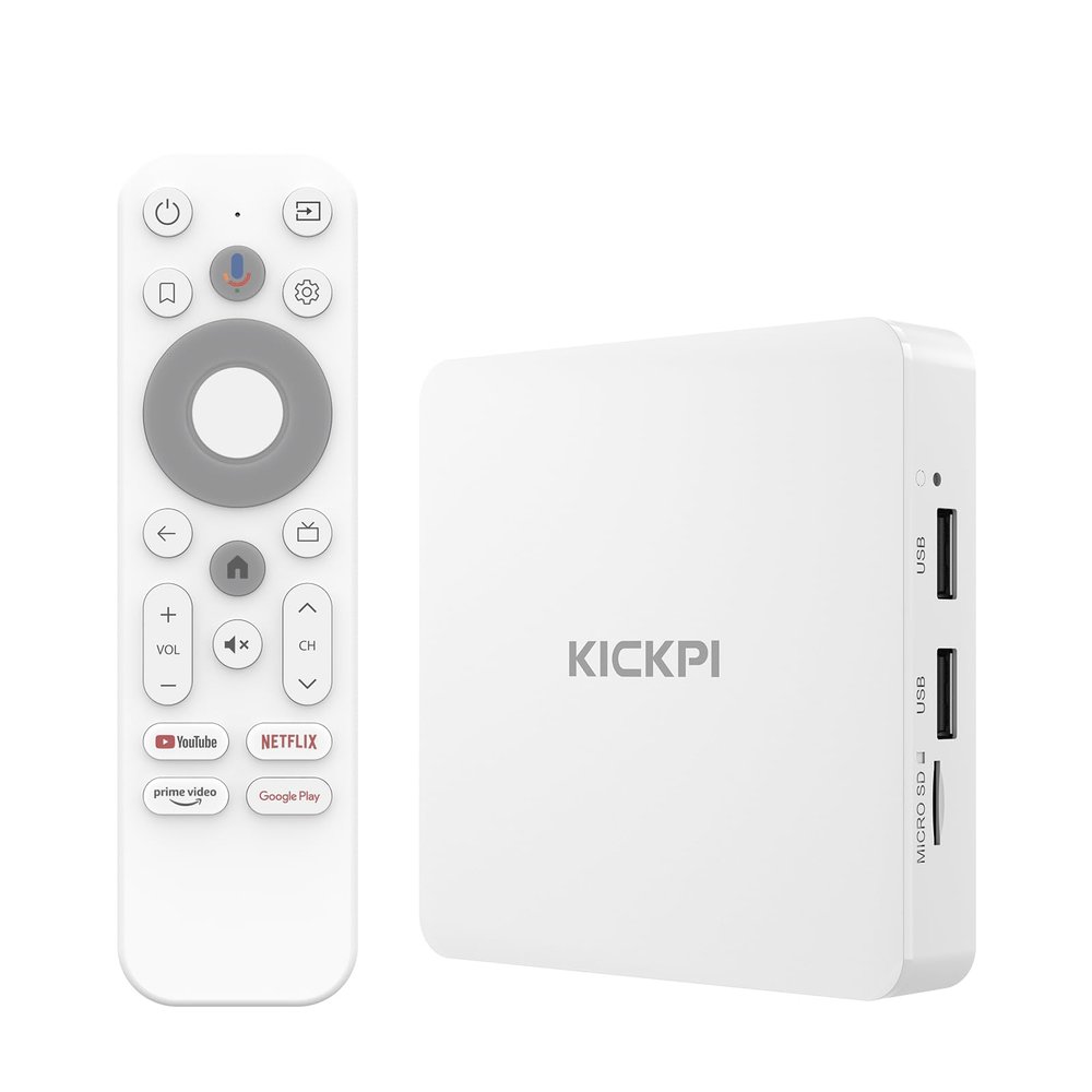 KICKPI KP1 Android TV Box 12.0 Google Certified 4K Streaming Device with Voice Search 2GB RAM 32GB ROM, Dolby Audio, Bluetooth 5.0 Chromecast Built-in, Smart Home Control (White)