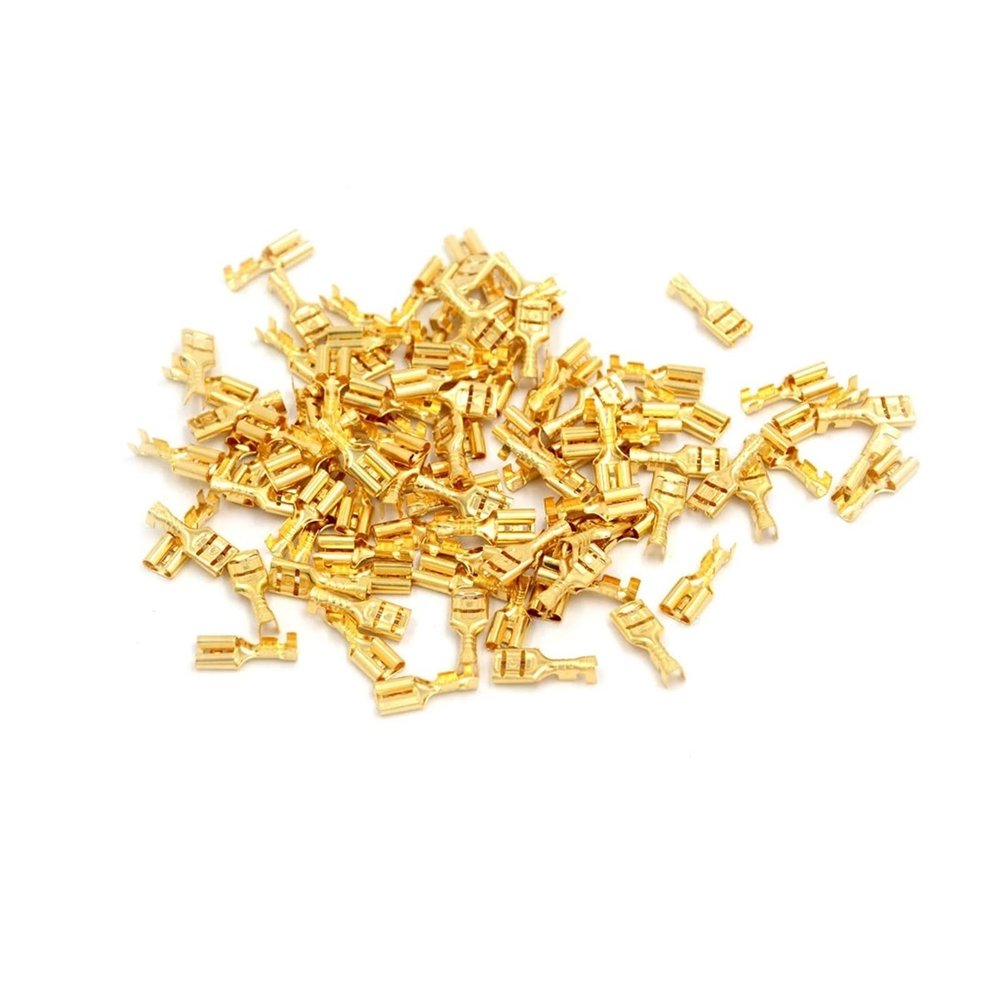100pcs/lot Gold Brass Car Speakr Electric Wire Connectors Set Female Crimp Terminal Connector 4.8mm/6.3mm(4.8mm)