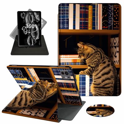ACWDMKH for iPad Pro 13 Inch Case 2024 (M4),360 Degree Rotating Swivel PU Leather Stand Flip Folio Cover with Auto Wake/Sleep Case for iPad Pro 13 Inch 2024,Cat Bookshelf