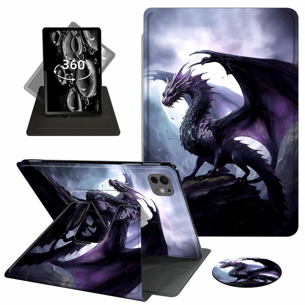 ACWDMKH for iPad Pro 13 Inch Case 2024 (M4),360 Degree Rotating Swivel PU Leather Stand Flip Folio Cover with Auto Wake/Sleep Case for iPad Pro 13 Inch 2024,Cool Purple Dragon