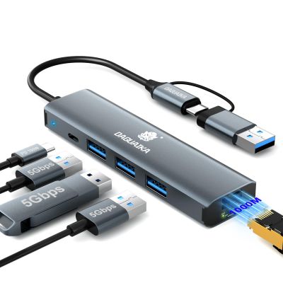 DAGUAIKA USB C Hub, 5-in-1 USB C/A Docking Station, RJ45 10/100/1000 Gbps Ethernet Adapter, Driver Free, 3 USB A 3.0, PD100W Charging for MacBook, iPad Pro, Surface Laptop, Chromebook, etc