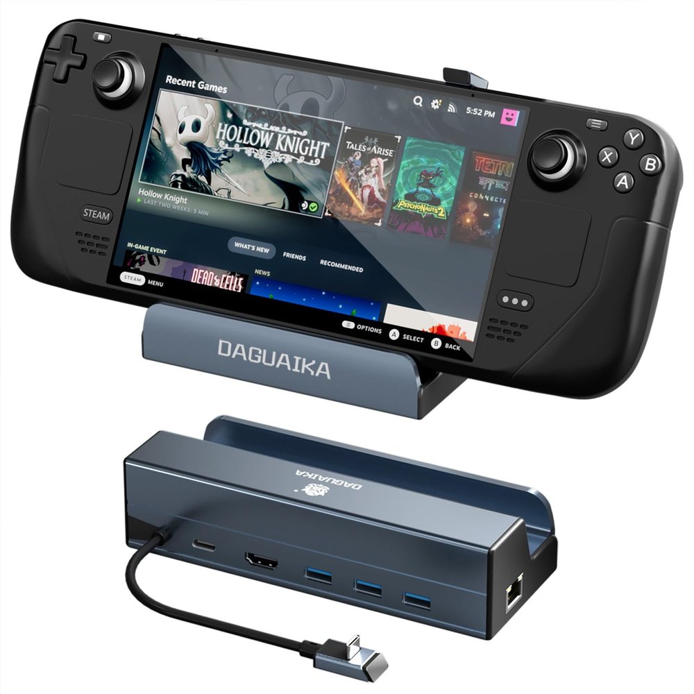 Steam Deck Dock, 6-in-1 Docking Station for Steam Deck (OLED)/ROG Ally, USB C Hub with HDMI 4K@60Hz, 1000Mbps Gigabit Ethernet, 3 USB-A 3.0 Port, 100W Fast Charging (Not for Rog Ally X)