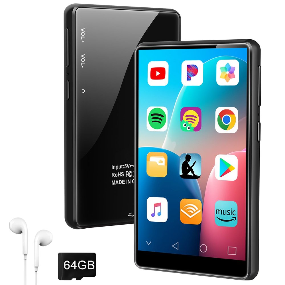 MP3 Player with Bluetooth and WiFi, 4" Touch Screen Music Player with Spotify, Play Store, Pandora, Audible, Amazon Music, Android MP4 MP3 Player