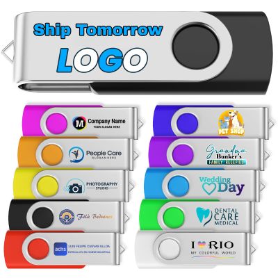 8GB 10Pcs Custom Personalized USB 3.0 Flash Drive, Bulk Promotional USB Thumb Drives with Metal Keychains, Printing Your Text & Logo on Double-Sided for Office/School/Company ADs/Photography