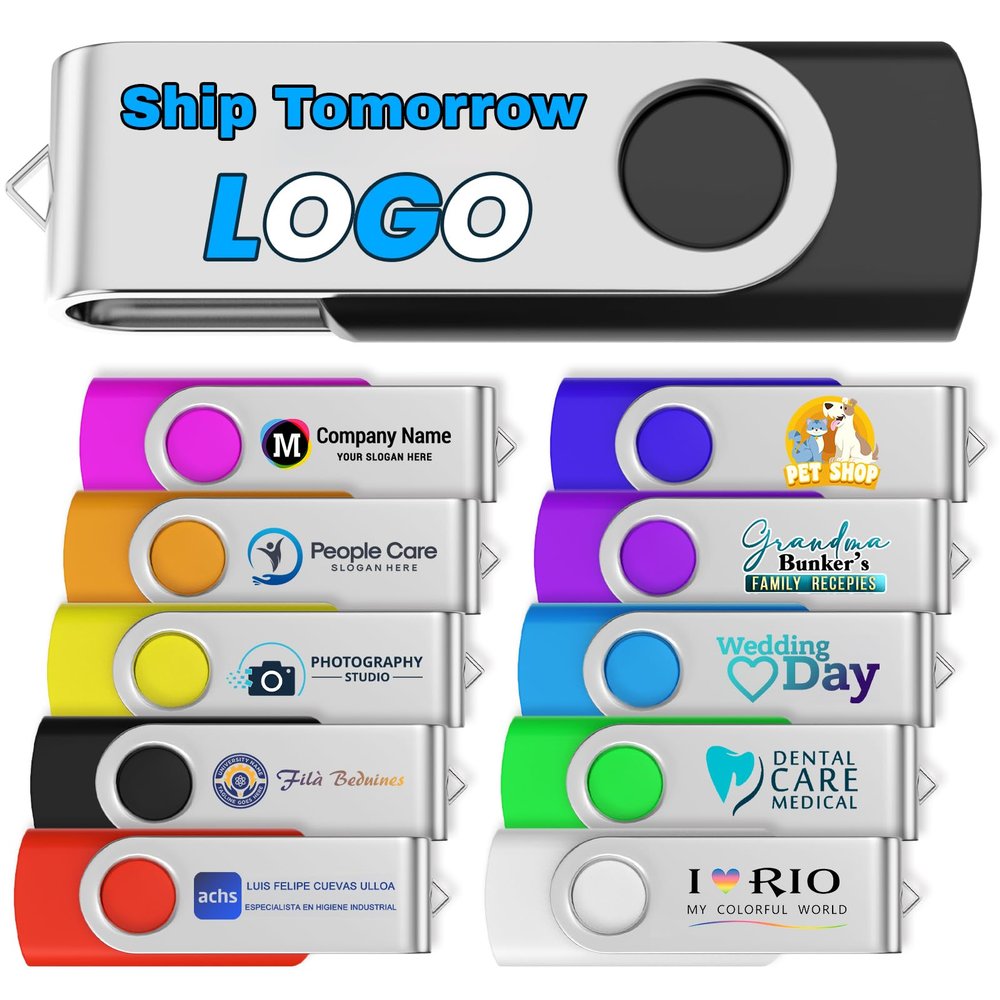 8GB 10Pcs Custom Personalized USB 3.0 Flash Drive, Bulk Promotional USB Thumb Drives with Metal Keychains, Printing Your Text & Logo on Double-Sided for Office/School/Company ADs/Photography