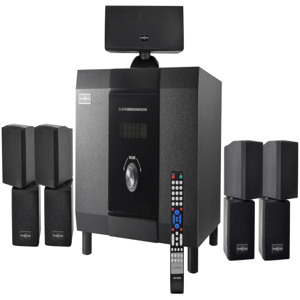 5.1 Channel Home Theater System with 10" Subwoofer, Bluetooth,5 Speakers, Remote, Radio, RCA- Perfect for Movies, Music, Karaoke