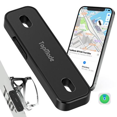 TopMade Bike Tracker, Works with Apple Find My (iOS Only), Global GPS Location on iPhone, iPad, Mac & Apple Watch, Bike Finder, Mount for Bottle Holder, Waterproof, Dustproof, Rechargeable, Black