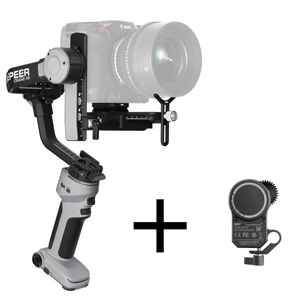 ZHIYUN Crane 4E [Official] Gimbal Stabilizer for Camera with Tripod + TransMount Servo Follow Focus Focus/Zoom Controller (CMF-06 Max)