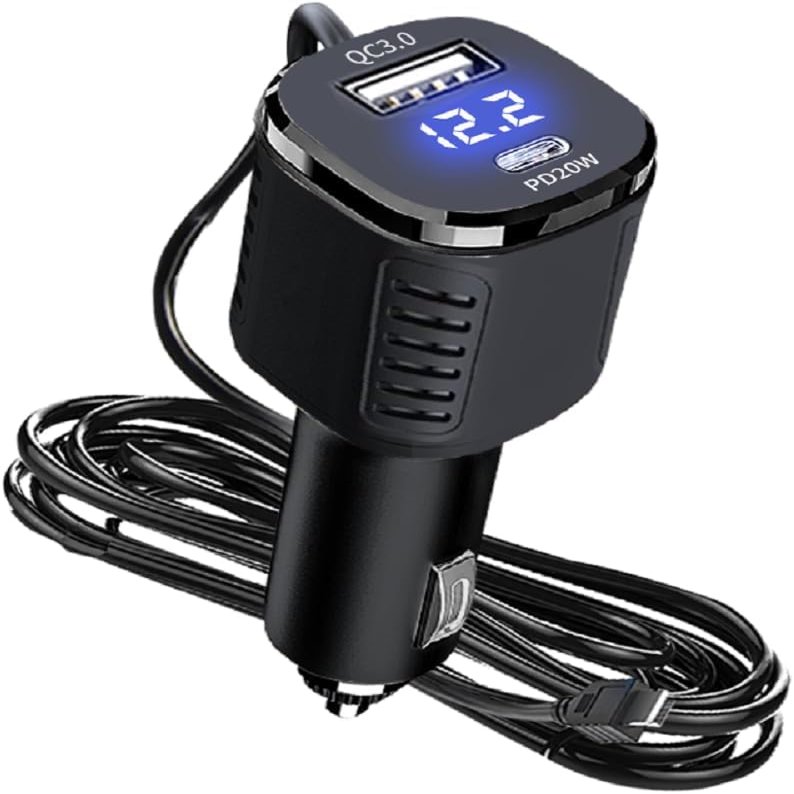 Dash Cam Charger Cable PD 20W & QC3.0 Built-in 11.5ft 66W 3-Port Super Fast Car Charg Mini USB Cable for Dash Cam GPS Navigator Charging for 12V Car and 24V Truck Power Adapter Cable... (J98)