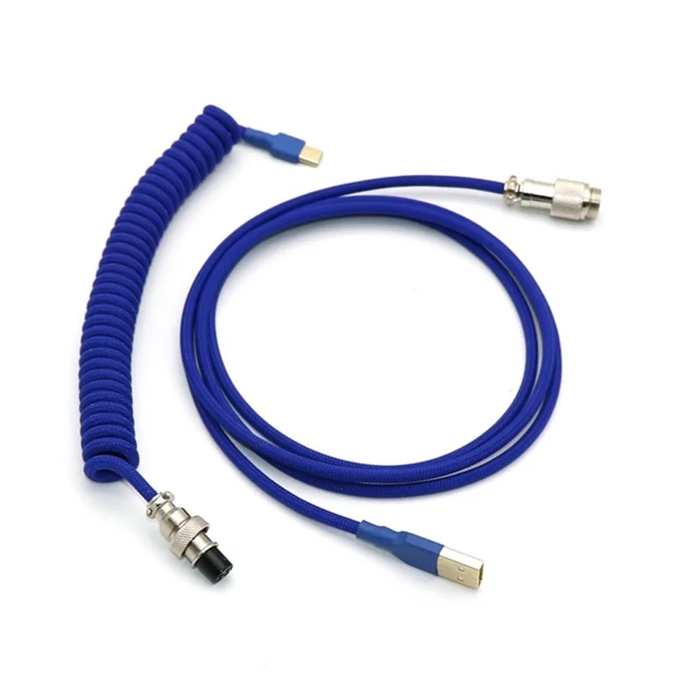Chunsu Coiled Mechanical Keyboard Cable USB to Type C Single Sleeved with GX12(Electronic Blue)