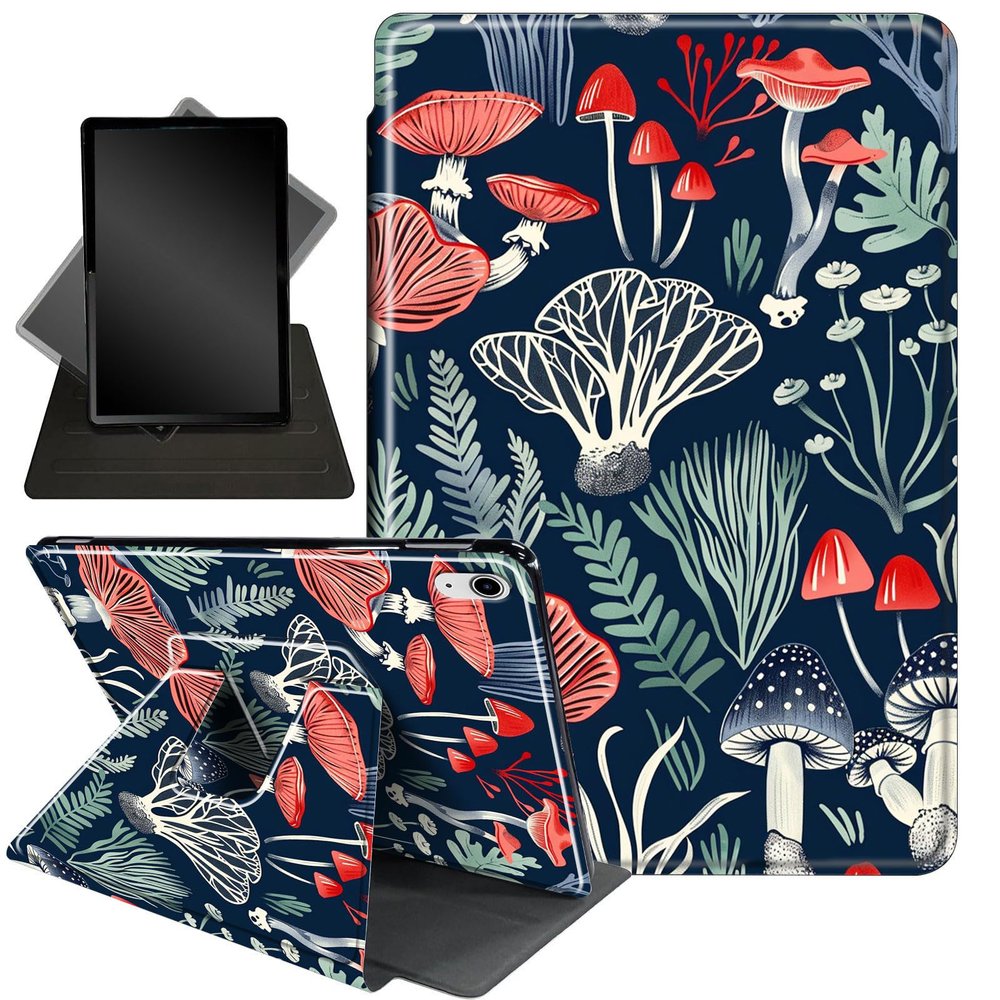 Case for iPad Mini 6 Case 2021,Case for iPad Mini 7 (A17 Pro 2024),360 Degree Swiveling Stand Protective Cover Auto Sleep/Wake Case for iPad Mini 7th/6th Generation 8.3",Red Mushroom