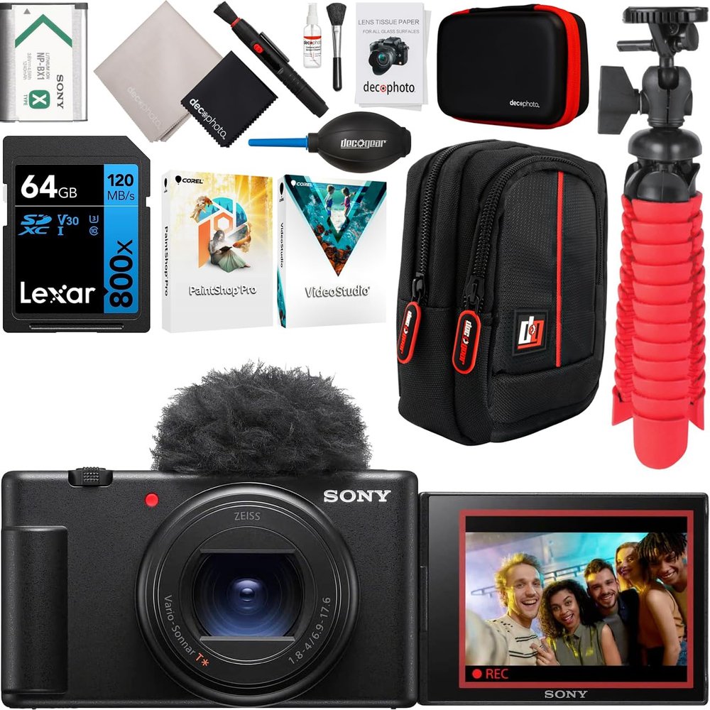 Sony ZV-1 II Vlog Camera with 4K Video & 20.1MP for Content Creators and Vloggers Black ZV-1M2/B Renewed Bundle with Deco Gear Case + 64GB Memory Card + Grip/Tripod 2 in 1 +Software + Accessories Kit