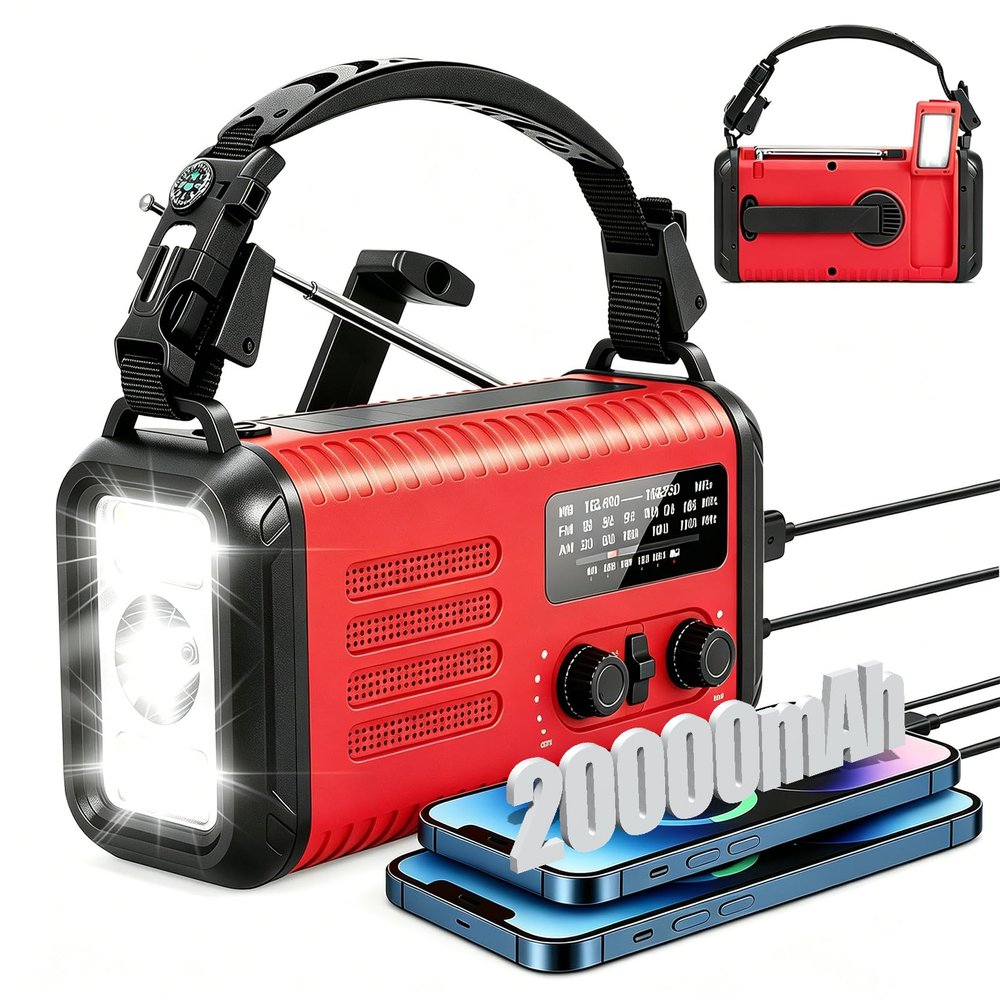 20000mAh Emergency Solar Crank Radio, AM/FM/NOAA Weather, Phone Charger