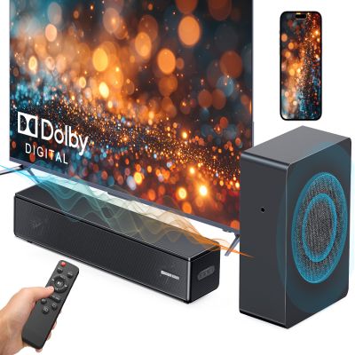 GEOYEAO 2.1 ch Soundbar with subwoofer, Dolby Digital 100W Sound Bars TV Speaker Home Theater Audio Surround Sound System, HDMI eARC/Bluetooth/DSP/Remote Control External Speakers for Smart TVs