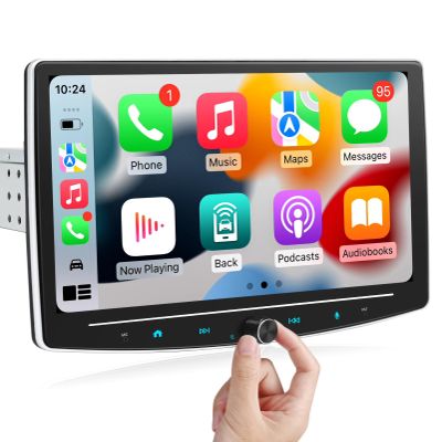 10" Single Din Car Stereo Touchscreen Radio with Wireless Apple CarPlay Android Auto, Backup Camera, Bluetooth, GPS Navigation, Netflix, YouTube, Voice Control & HD QLED Display