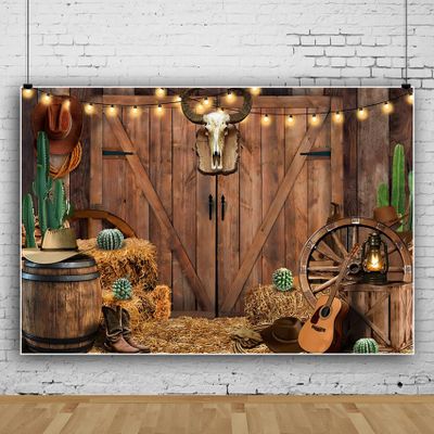 10x6.5ft Western Cowboy Backdrop Wild West Photography Background Rustic Wood Banner Backdrop for Baby Shower Cowgirl Theme Birthday Party Decorations Photo Shot Props