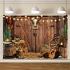 10x6.5ft Western Cowboy Backdrop Wild West Photography Background Rustic Wood Banner Backdrop for Baby Shower Cowgirl Theme Birthday Party Decorations Photo Shot Props view 3