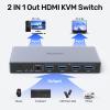 Alxum 2 in 1 Out USB A HDMI KVM Switch-2 Computers 1 Monitor,Two Mode Switching,4K@60Hz,5Gbps High-Speed Transmission,4 USB A for Two Computers Sharing One Monitor,DC5V Adapter and Desktop Controller view 2