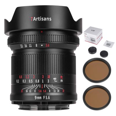 7artisans 9mm F5.6 Camera Lens for Sony E Mount,Full Frame 132 Ultra Wide Angle Prime Mirrorless Camera Lenses for Sony A7 Series A7R A75 A9 A7SII(Upgraded Version with Filter) (9mm F5.6+ND64+ND1000)