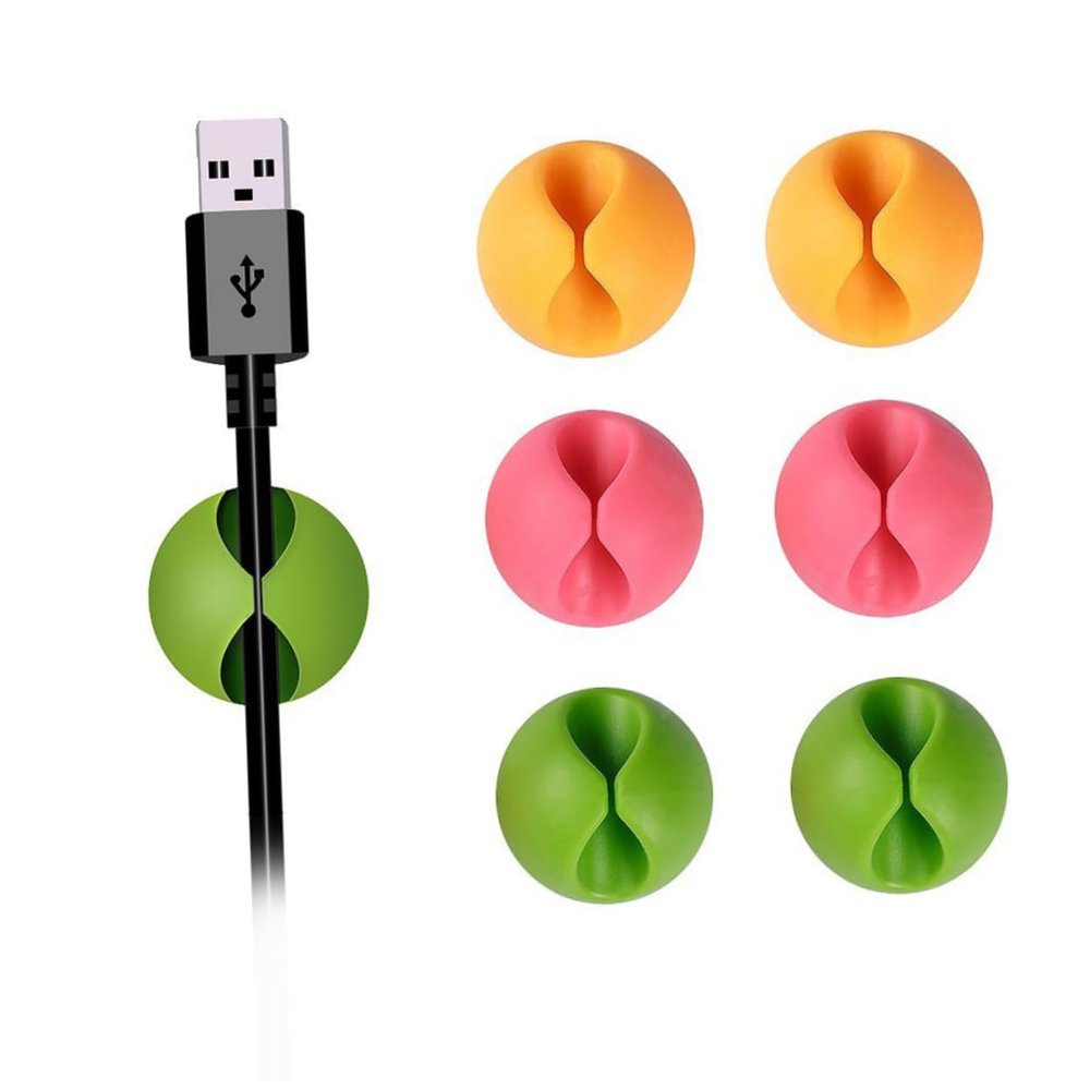 TINEASUR 6pcs Cable Clips Cord Management Organizer for Desk Wall Home Office Tidy up Power Cords USB Charging Cables Headphones Red Green Yellow