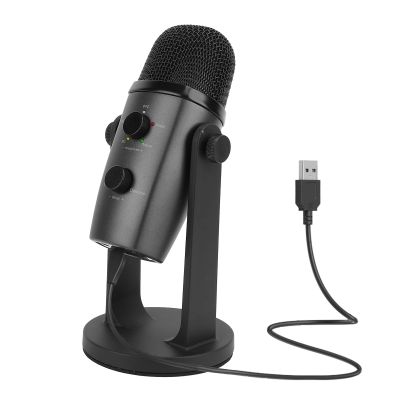 LICAEVEY USB Condenser Gaming Microphone, 192KHz Dynamic USB PC Mic, Adjustment Volume HiFi Podcast Mic with Shock Mount and Rotating Gain Knob, for Streaming Podcasting