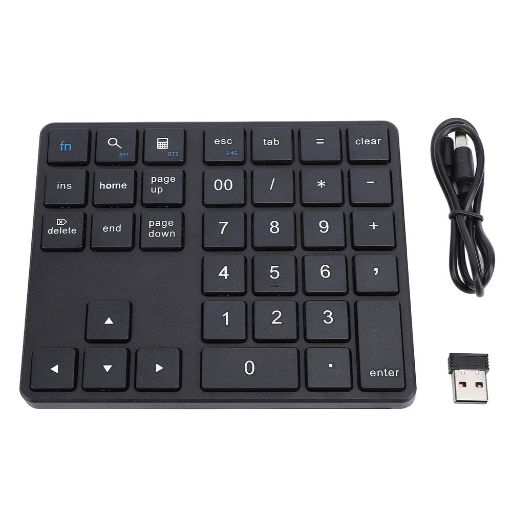 35 Keys Number Keyboard Pad, External Mini Slim Keyboard with Receiver BT5.0 BT3.0 Number Keypad External Number Keypad for OS X Laptop Desktop Smartphone (Black)