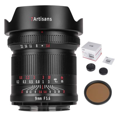7artisans 9mm F5.6 Camera Lens for L Mount, Full Frame 132 Wide Angle Prime Mirrorless Camera Lenses for Sigma FP,Panasonic S1 S1H S5,Leica SL2 SL(Upgraded Version with Filter) (9mm F5.6+ND1000)