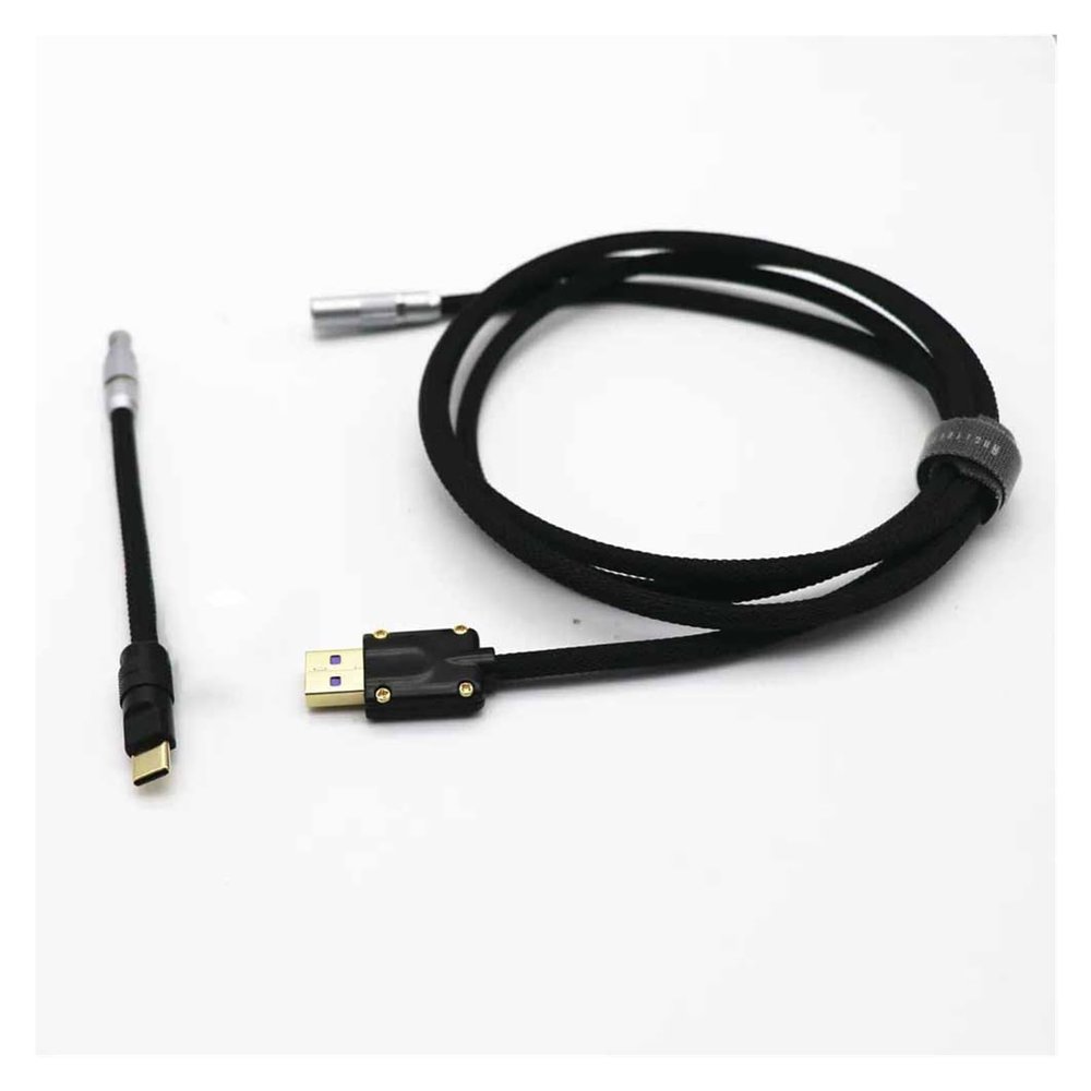 Chunsu Keyboard USB to Type C Cable Metal Plug with 0B Aviator- Black White with Cable Bite(Full Black)