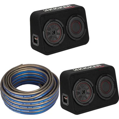 Kicker (2) 48TCWRT672 CompRT 6.75" subwoofer in Thin Profile Enclosure w/Speaker Wire Bundle
