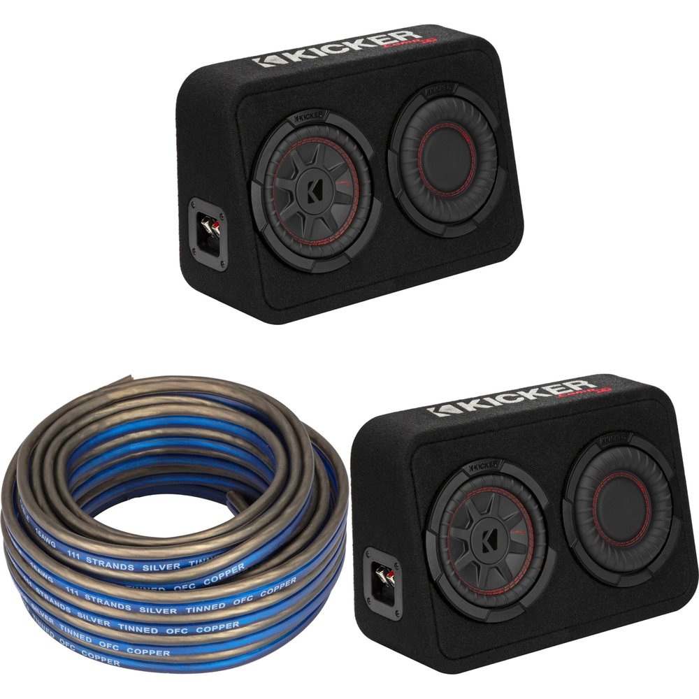 Kicker (2) 48TCWRT672 CompRT 6.75" subwoofer in Thin Profile Enclosure w/Speaker Wire Bundle