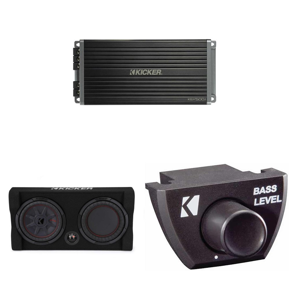 Kicker Comp RT 10 Inch 48TRTP102 Thin Down Firing Enclosure Package with 47KEY5001, Bass Knob Bundle