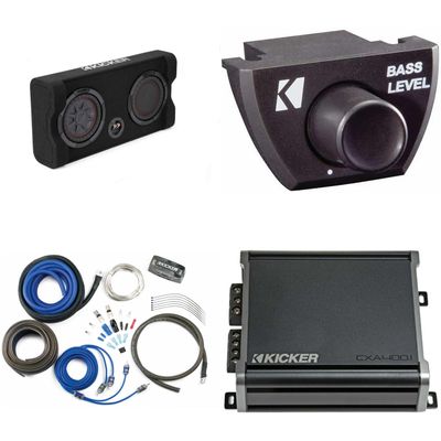Kicker Comp RT 8 Inch 48TRTP82 Thin Down Firing Enclosure Package with 46CXA4001 Amp, Bass Knob & CK8 Amp Install kit Bundle