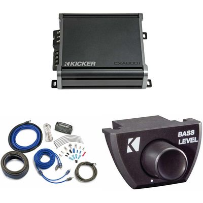 Kicker 46CXA8001 CXA8001-800-Watt Mono Class D Subwoofer Amp w/Bass Knob & CK4 Amp Kit Bundle
