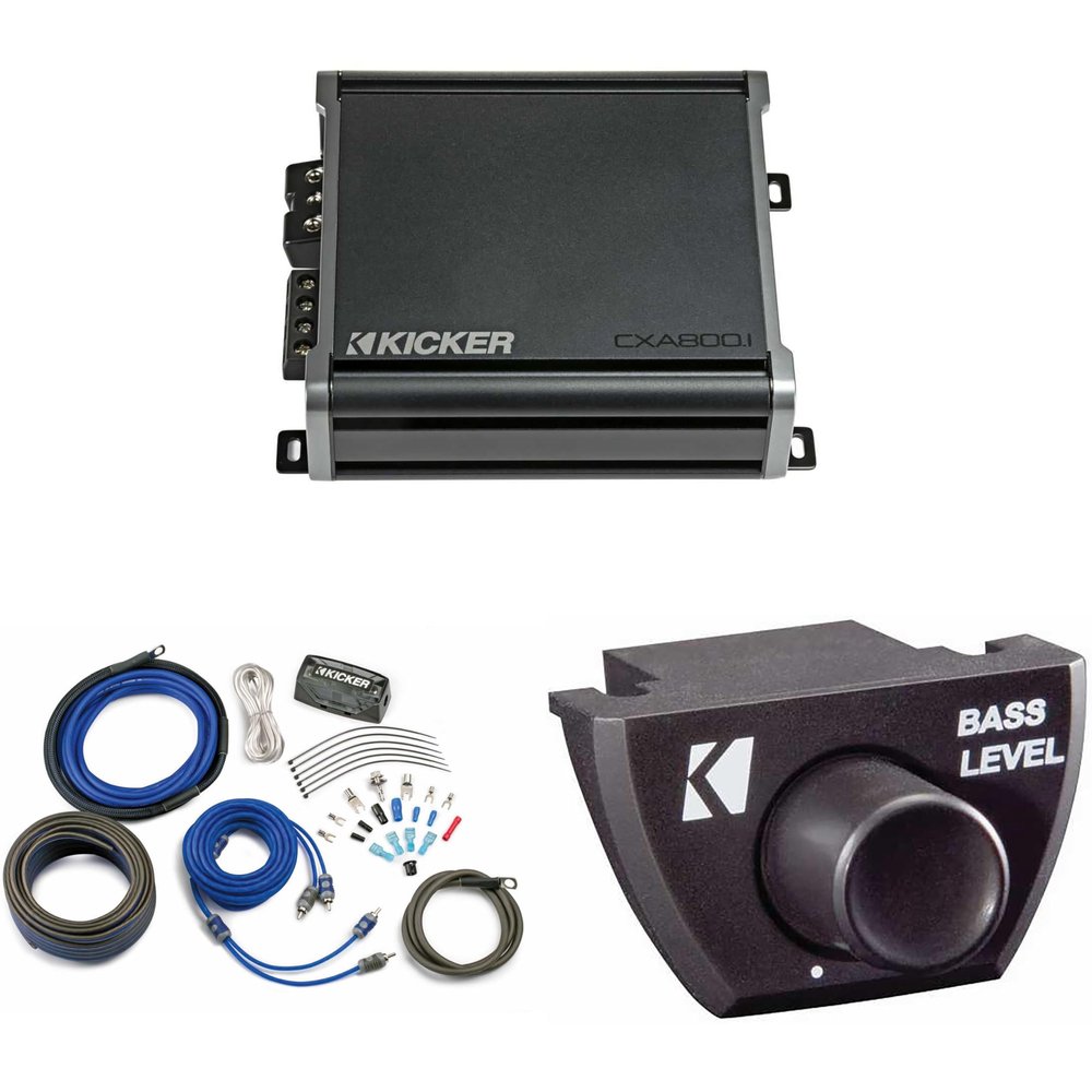 Kicker 46CXA8001 CXA8001-800-Watt Mono Class D Subwoofer Amp w/Bass Knob & CK4 Amp Kit Bundle